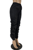 Pantalon taille haute classique à plis solides et décontractés noir