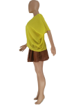 Yellow Fashion Solid Patchwork One Shoulder T-Shirts