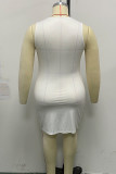 White Fashion Casual Plus Size Print Basic V Neck Vest Dress