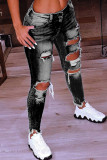 Black Fashion Casual Solid Ripped Low Waist Skinny Denim Jeans