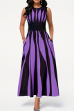 Zwart paars mode casual print patchwork mouwloze jurk met o-hals