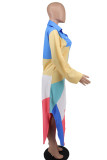 Vestido camisero con cuello vuelto de retazos con estampado informal de moda multicolor