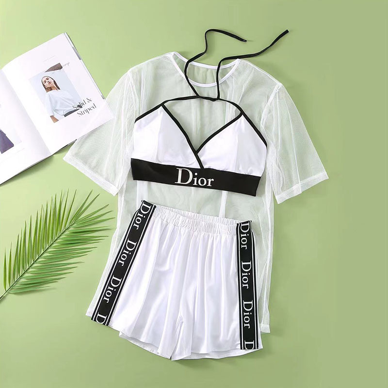 

White Fashion Street Print Letter O Neck Short Sleeve Three Pieces