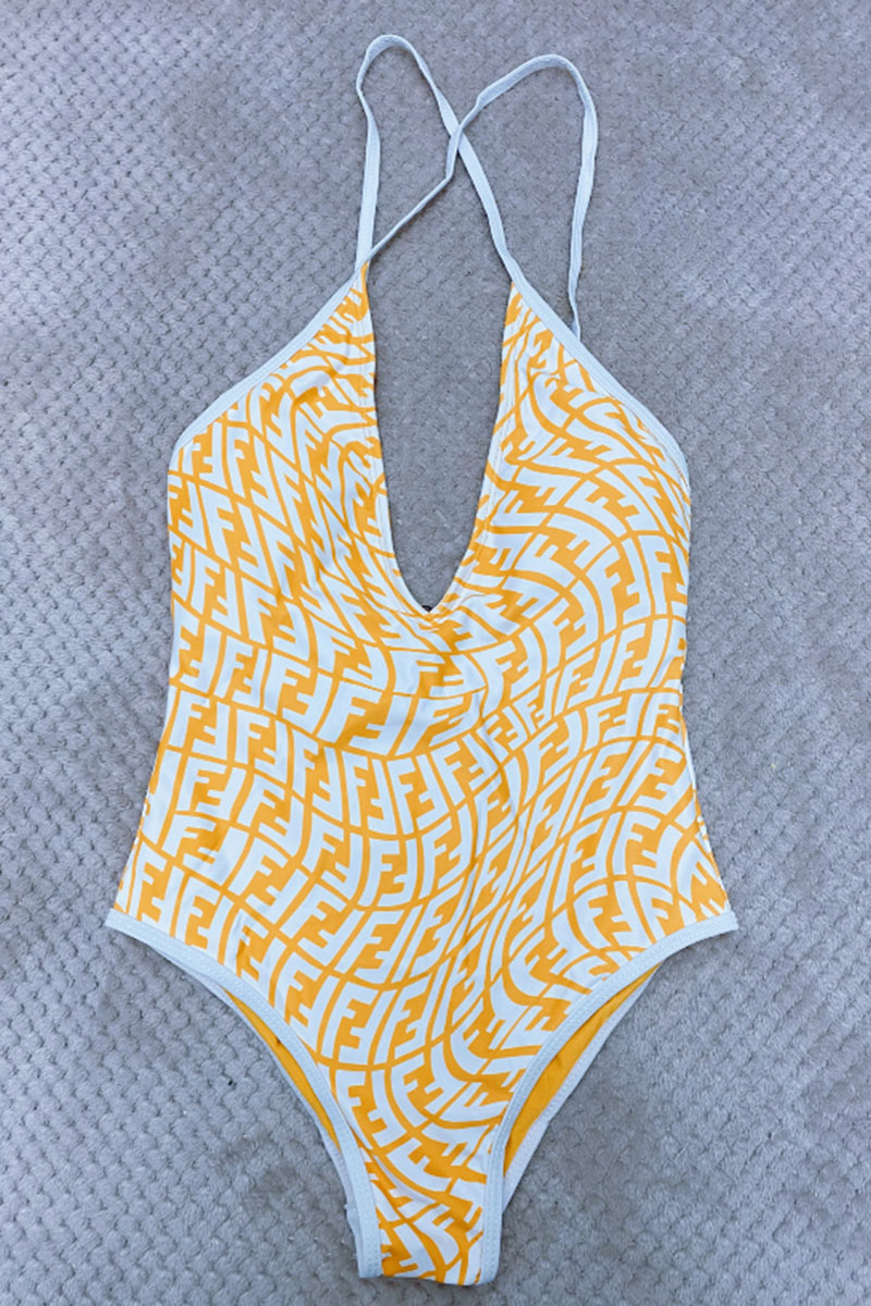 

Yellow Fashion Sexy Letter Backless Swimwears