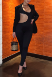Black Sexy Solid Hollowed Out U Neck Skinny Jumpsuits