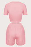 Розовый модный принт с буквенным вырезом и коротким рукавом из двух частей