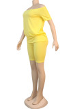 Gele mode Sexy effen tweedelige pakken Grote maten tweedelig