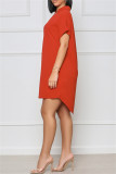 Orange Mode Casual Solid Patchwork V-ringad kortärmad klänning