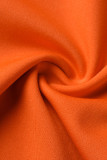 オレンジ カジュアル ソリッド 包帯 パッチワーク U ネック ストレート ロンパース