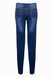 Jean skinny taille haute en denim bleu moyen à la mode décontracté uni