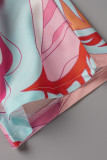 Robes droites roses décontractées élégantes imprimées patchwork col en V
