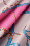 Pink Casual Print Bandage Split Joint V Neck Tops