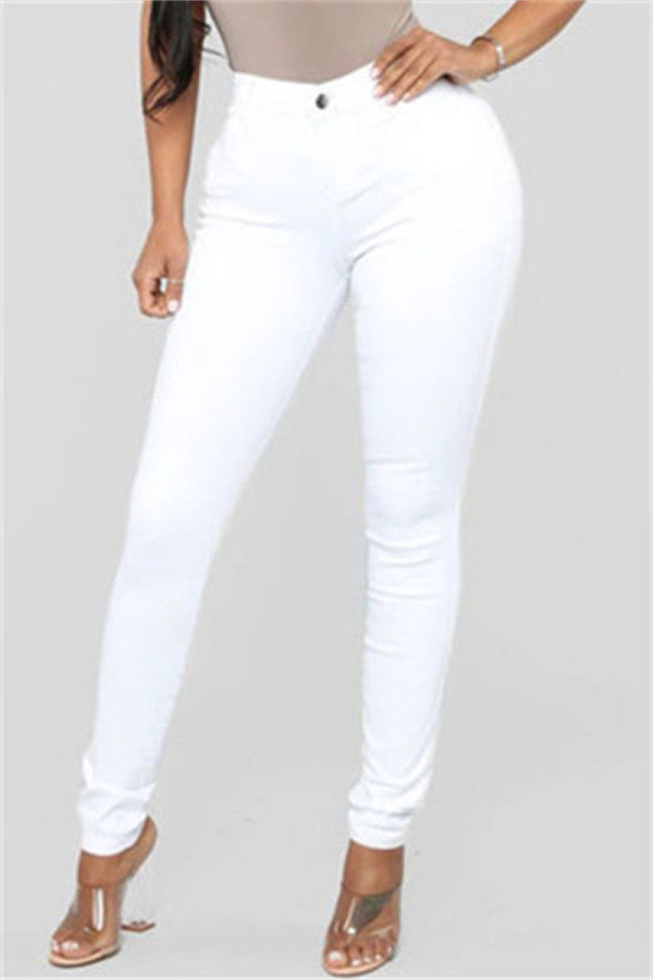 Jeans ajustados de cintura alta básicos sólidos informales de moda blanco