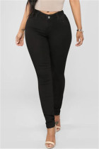Calça jeans skinny preta fashion casual sólida básica cintura alta