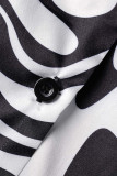 Due pezzi manica corta con colletto rovesciato con fibbia patchwork stampa casual in bianco e nero