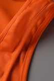 Оранжевый повседневный однотонный комбинезон в стиле пэчворк с U-образным вырезом и прямыми комбинезонами