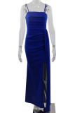 Синее модное сексуальное однотонное лоскутное вечернее платье с открытой спиной и бретельками
