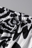 Due pezzi manica corta con colletto rovesciato con fibbia patchwork stampa casual in bianco e nero