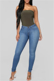 Vit Mode Casual Solid Basic Skinny Jeans med hög midja