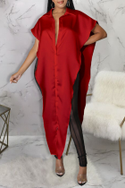 Бордовый повседневный принт в стиле пэчворк с отложным воротником Нерегулярное платье Платья