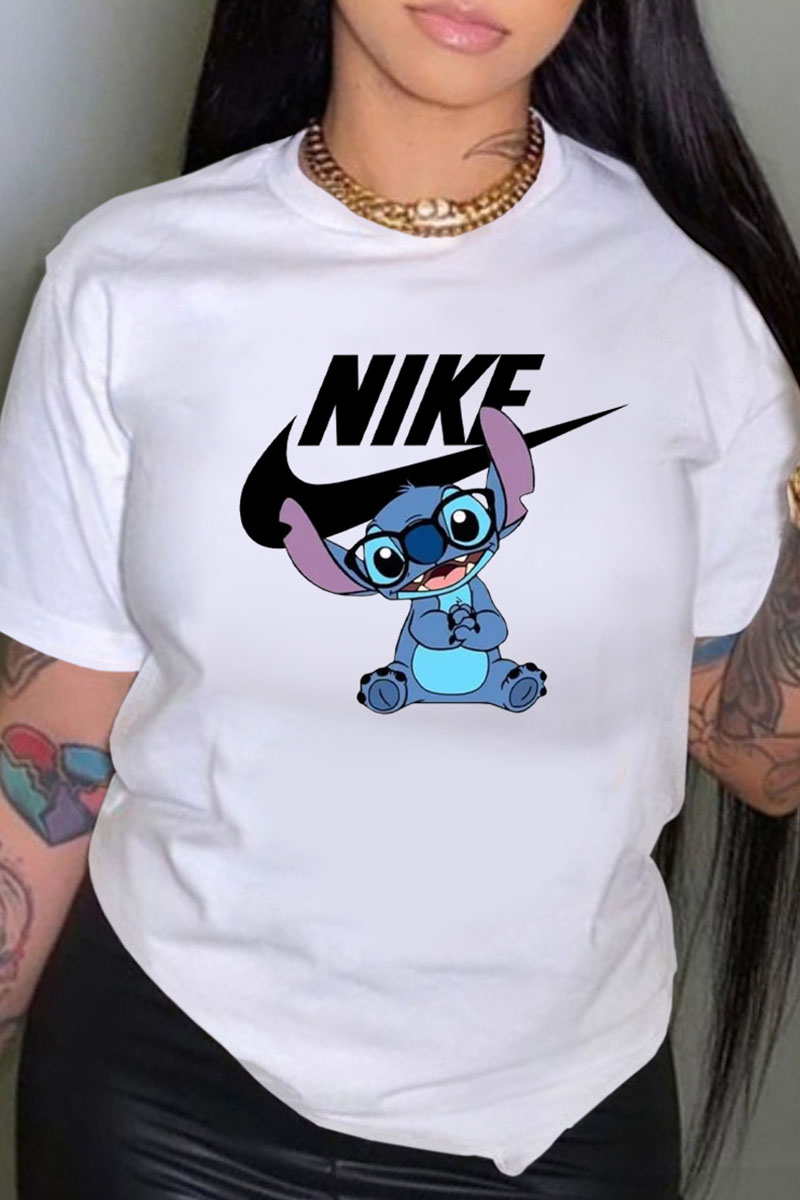 

White Fashion Casual Print Letter O Neck T-Shirts