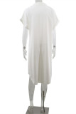 White Fashion Casual Solid Patchwork V Neck Short Sleeve Dress