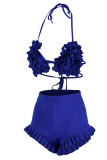 Royal Blue Sexy Solid Patchwork Halter Sleeveless Two Pieces