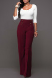 Burgundy Fashion Casual Solid Patchwork Regular High Waist Trousers