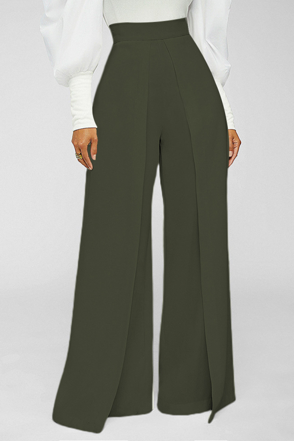 Армейско-зеленые повседневные однотонные однотонные брюки в стиле пэчворк с высокой талией и широкими штанинами