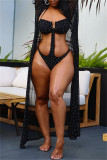 Black Fashion Sexy Patchwork Hot Drilling See-through Swimwears