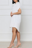 ホワイトファッションカジュアルソリッドパッチワークVネック半袖ドレス