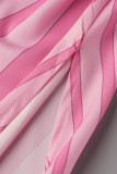 Robes droites roses décontractées élégantes imprimées patchwork col en V