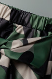 Grüne, lässige Street-Print-Camouflage-Print, asymmetrische, hohe Taille, Typ-A-Volldruckunterteile