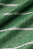 Зеленое модное повседневное платье больших размеров с полосатым принтом, базовое платье с круглым вырезом и коротким рукавом