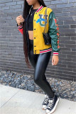 Yellow Fashion Casual Letter Print Patchwork O Neck Outerwear