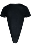 Black Sexy Print Patchwork Asymmetrical O Neck T-Shirts