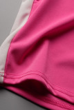 Розовый Повседневное Однотонный Пэчворк О-образный вырез С короткими рукавами Из двух частей