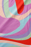 Красный сексуальный принт в стиле пэчворк с круглым вырезом и юбкой в ​​один шаг Платья