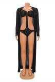 Black Fashion Sexy Patchwork Hot Drilling See-through Swimwears