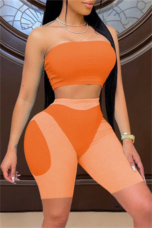 Оранжевый модный сексуальный принт без спинки без бретелек без рукавов из двух частей