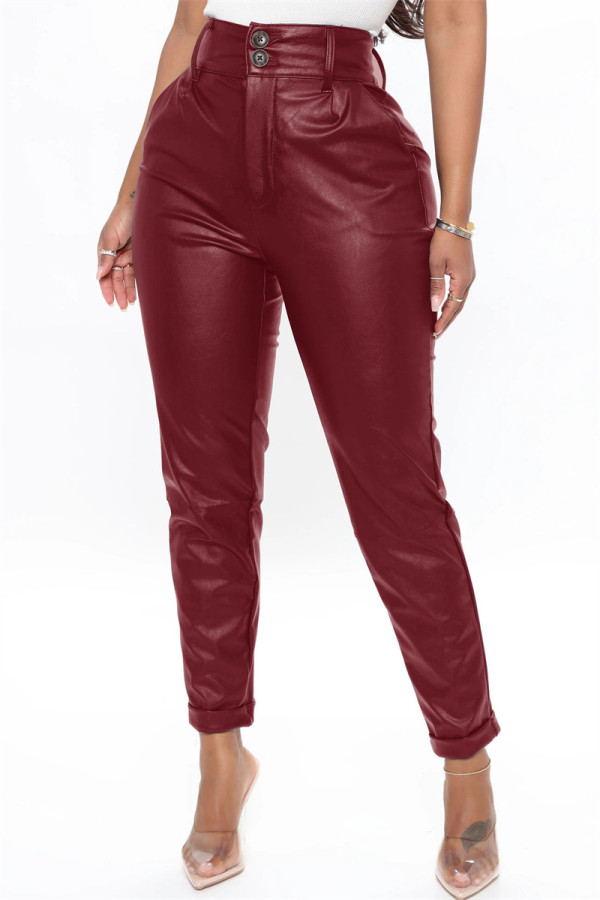 Бордовые модные повседневные однотонные лоскутные узкие брюки-карандаш с высокой талией