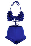Royal Blue Sexy Solid Patchwork Halter Sleeveless Two Pieces
