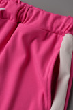 Roze casual effen patchwork O-hals, twee stukken met korte mouwen