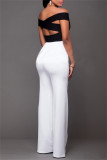 Calças brancas moda casual patchwork sólido regular cintura alta