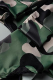 Verde Casual Street Print Camuflagem Estampado Assimétrico Cintura Alta Tipo A Calças Inferiores Completo