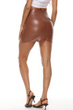 Brown Fashion Sexy Print Slit Skinny High Waist Skirt