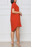 Röd Mode Casual Solid Patchwork V-ringad kortärmad klänning