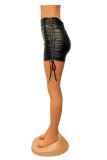 Black Fashion Casual Solid Fold Skinny High Waist Short