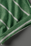 グリーンファッションカジュアルプラスサイズストライププリントベーシックOネック半袖ワンピース