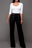 Calças pretas moda casual patchwork sólido regular cintura alta